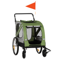 Aosom - Remorque de vélo 2-en-1 pour chien, poussette pour animaux de compagnie de voyage avec roue universelle, réflecteurs, drapeau, vert-Conception 2-en-1 pouvant être utilisée comme remorque et poussette pour animaux 