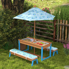 Qaba - Table de pique-nique pour enfants, ensemble table et bancs d'extérieur en bois avec parasol - bleu-Les coussins en mousse souple améliorent le confort d'assise pour les petits
