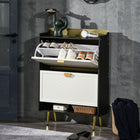 HOMCOM Modern Shoe Cabinet with Two Flip Drawers & Bamboo Door - White-Combining bamboo construction and metal legs gives it a solid and reliable structure