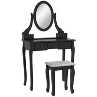 HOMCOM Vanity Desk with Stool - 31.5" L x 15.7" W x 55.1" H - Black-A vanity table with 360° spinning mirror and a padded stool 