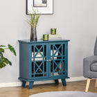 HOMCOM 31" L Storage Cabinet with Fretwork Doors and Shelf - Blue-Ventilated front doors allow air to circulate and help you keep an eye on what is inside 
