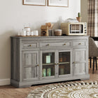 HOMCOM 55.1" L Sideboard Buffet Cabinet with Storage - Grey-Transparent glass on middle cabinet door showcases contents