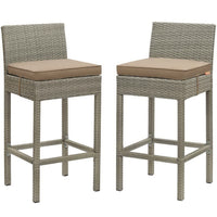Modway - Conduit Terrasse extérieure Rotin en osier Tabouret de bar - Moka gris clair - Ensemble de 2-Tabouret de bar extérieur moderne