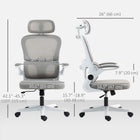 HOMCOM - Chaise de bureau ergonomique en maille avec soutien lombaire - gris-Accoudoirs relevables pour une flexibilité d’espace et des mouvements facilités