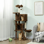 PawHut - Arbre à chat 63 po avec poteaux à griffer en sisal, condos - motif léopard-Base épaissie et sangle anti-basculement assurant la stabilité pour 1 à 3 chats 