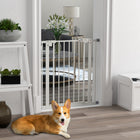 PawHut 29"-32" Wide Pet Gate with Door Dog Barrier Indoor for Stairs - White-Made from spray-treated metal for strength and durability