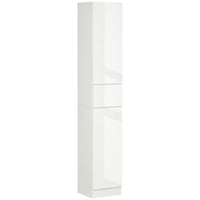 Kleankin Tall Bathroom Storage Cabinet with Doors and Drawer - High Gloss White-Compact and tall cabinet, great for narrow spaces