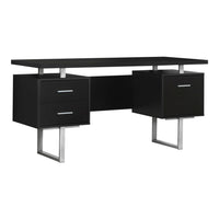Monarch Specialties 7080 60" Computer Desk - Espresso/Silver Metal-A stylish and contemporary 60"l computer desk with closed storage to create a functional workspace in your home office.