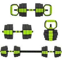 Soozier - Ensemble D’Haltères Réglables 4-En-1 - Ensemble De Poids Libres 55 Lb - Vert-Ensemble 4-en-1 de 55 lb (25 kg) : haltères, barres, kettlebells et poignées pour pompes  