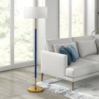 Hudson&Canal Simone 2-Light Floor Lamp with Fabric Shade - Blue/Brass/White-Handcrafted blue and brass finish is applied to the round metal base