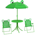 Outsunny Kids Folding Picnic Table & Chair Set with Sun Umbrella - Green-Solid structure composed of metal pipes ensures security   