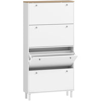 HOMCOM Shoe Cabinet with 4 Flip Drawers in Narrow Design - White-Four flip drawers hold 24–32 pairs, keeping your entryway clutter-free