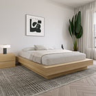 Nexera - Lit Plateforme Queen Marconi en chêne blond naturel-Tables de chevet fonctionnelles : Tables de chevet extra-larges pour plus de style et de commodité, servant de surfaces pour livres ou appareils