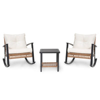 Lausaint Patio Conversation 3-Piece Set - Beige -Humanized Rocking Design - The rocking wicker bistro set is equipped with front & rear foot pads, used to keep the balance while allowing your body to stretch out & relax completely. The 300 lbs. load capacity and balanced design ensure safe usage