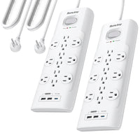 Huntkey 6' Flat Plug Surge Protector Power Strip with 12 Outlets and 3 USB Ports - White - 2 Pack-Rated at 3480 Joules, this surge protector offers industrial-strength defense against lightning strikes and power surges, safeguarding high-end computers, TVs, and gaming consoles.