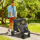 PawHut One-Click Foldable Pet Stroller with Shock Absorber - Dark Grey-2 safety leashes inside to keep your pet securely strapped in 