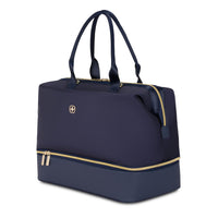 SwissGear Weekender Tote Bag - 15" x 19" - Navy with Gold-Crafted from Faux Leather & 900D Polyester Fabric