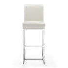 Manhattan Comfort Element 16.34" Modern Faux Leather Upholstered Bar Stool - Pearl White and Polished Chrome - 3 Pack-Includes Footrest Base