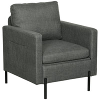 HOMCOM Fabric Accent Chair with Metal Legs - 2 Side Pockets for Bedroom - Grey-Breathable linen-feel fabric resists wrinkles and deformation 
