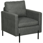 HOMCOM - Fauteuil d’appoint en tissu avec pieds en métal - 2 poches latérales pour chambre à coucher - gris-Le tissu respirant à aspect lin résiste aux plis et à la déformation   
