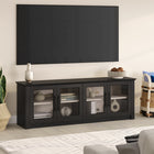 Hudson&Canal - Meuble TV Thornwell pour téléviseurs jusqu'à 78 pouces avec portes vitrées - Grain noir/Aulne blanc-Caractéristiques assemblage facile