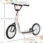 Aosom Youth Street Kick Scooter with 16'' Inflatable Wheel Dual Brakes - White-Soft wrapped handlebar makes grip more comfortable 