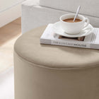 Modway Tilden 16" Round Performance Velvet Upholstered Ottoman - Taupe/Natural-Non-Marking Foot Glides