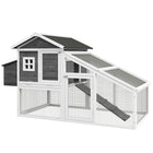 PawHut - Poulailler 69 po en bois avec enclos, pondoir, plateau, gris-Construction de qualité en bois de sapin avec une maison surélevée, un pondoir, un enclos, une rampe et des portes 