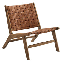 Modway - Saoirse Cuir Fauteuil lounge d’accent en bois - Brun noyer-Cuir tissé