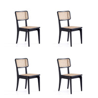 Manhattan Comfort Giverny 18.11" Industry Chic Dining Chair - Black and Natural Cane - Set of 4-Modern - Industry Chic Cane Dining Chair Perfect for Dining Room Use. Set of 4