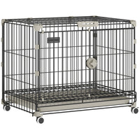PawHut Dog Crate on Wheels - 24" - Metal-Four 360° wheels for effortless moving, two lock for firm placement
