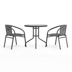 Table ronde en verre et en métal 28 po avec bordure en rotin gris et 2 chaises empilables en rotin gris (TLH-087RD-037GY2-GG)-4