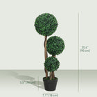 HOMCOM 35" Artificial Boxwood Triple Ball Topiary Tree - Green - 2 Pack-Robust nursery pots provide stable bases 