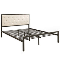 Modway Mia Fabric Queen Bed - Brown Beige-Platform bed frame with headboard