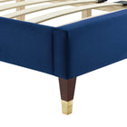 Modway - Sofia Lit plateforme Queen en velours haute performance avec capitonnage vertical et pieds en bois et Manchons en métal doré - Marine-Assemblée requise