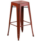 Flash Furniture 30" High Backless Distressed Kelly Red Metal Indoor-Outdoor Barstool-Stackable Industrial Style Modern Stool
