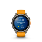 Garmin - fēnix 8 – 47 mm, saphir AMOLED, titane avec bracelet en silicone orange étincelant/graphite-Pour votre style de vie actif, un haut-parleur et un micro intégrés vous permettent de passer et de recevoir des appels téléphoniques depuis votre poignet lorsque votre montre est couplée à votre smartphone. Vous pouvez même utiliser l'assistant vocal de votre smartphone pour répondre aux messages texte et bien plus encore