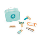 Janod Hairdresser Toy 6-Piece Set-Everything fits neatly in a carry case.