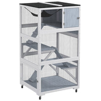 PawHut Catio 34" L Outdoor Cat House on Wheels - Grey-Combines cat ramps, sleeping boxes, hammocks, and platforms 