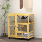 PawHut - Maison pour chat en bois pour chats d’intérieur avec chatière, plateformes et hamac-Équipé de roues pour une mobilité facile, dont 2 avec freins pour plus de stabilité 