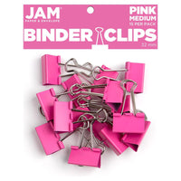JAM Paper Colourful Binder Clips - Medium - 1 1/4" - Pink - 15 Pack-Colour: Pink | Made of tempered steel for an extra strong hold
