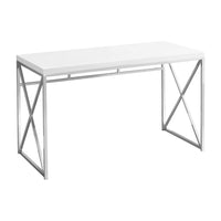 Monarch Specialties 7205 48" Computer Desk - Glossy White/Chrome Metal-Contemporary writing and computer desk with plenty of space for a desktop or laptop in a rich glossy white laminate, finished on all sides.