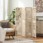 HOMCOM 4 Panel Palm Leaf Design Freestanding Room Divider for Home Office Bedroom - Natural Wood Finish-Four panel design creates personal space or divides rooms 

