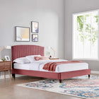 Modway Alessi Performance Velvet Queen Platform Bed with Wood Legs and Gold Metal Sleeves - Dusty Rose-Wood Legs With Gold Metal Sleeves