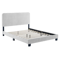 Modway Celine Channel Tufted Performance Velvet Twin Platform Bed - Light Grey-Twin Platform Bed