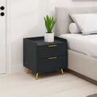 HOMCOM - Table de chevet avec pieds en métal doré pour chambre - noir-Deux tiroirs et un plateau plat offrent beaucoup d’espace de rangement 