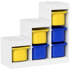 Qaba - Organisateur de rangement pour jouets, bibliothèque pour enfants avec 6 bacs en plastique - jaune et bleu-Six bacs amovibles simplifient le jeu et facilitent le rangement rapide  
