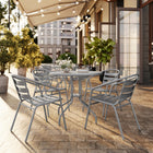 Flash Furniture - Chaise empilable de restaurant en métal argenté avec lattes en aluminium-Dossier courbé en aluminium à trois lattes