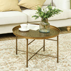 HOMCOM - Table basse ronde 24 po avec plateau martelé en métal - or-Plateau martelé fait à la main qui empêche les éclaboussures et ajoute du style