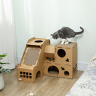 PawHut - Maison pour chat en carton, condo de jeu ondulé pour chatons d’intérieur-Comprend un tunnel unique en forme de labyrinthe, satisfaisant la curiosité de votre chat 